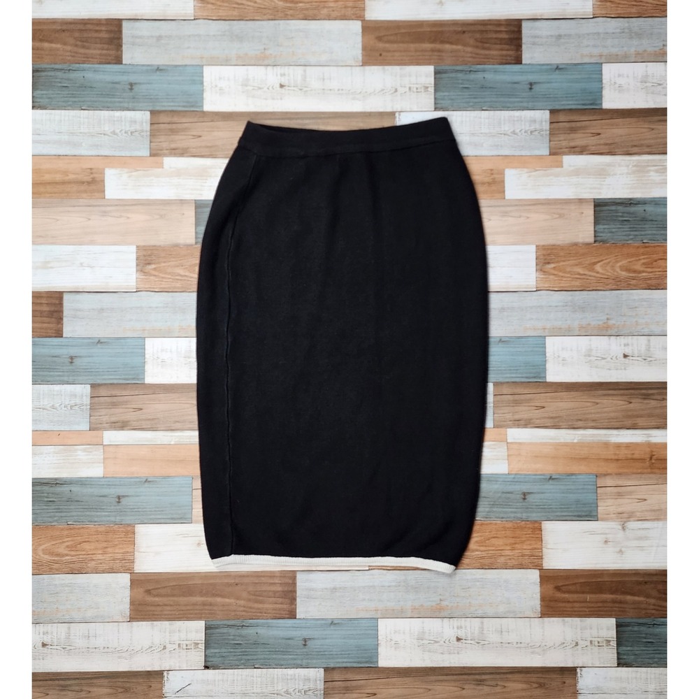 Intuitions Womens Black 100% Cotton Knit Midi Skirt Elastic Waist Size Medium
